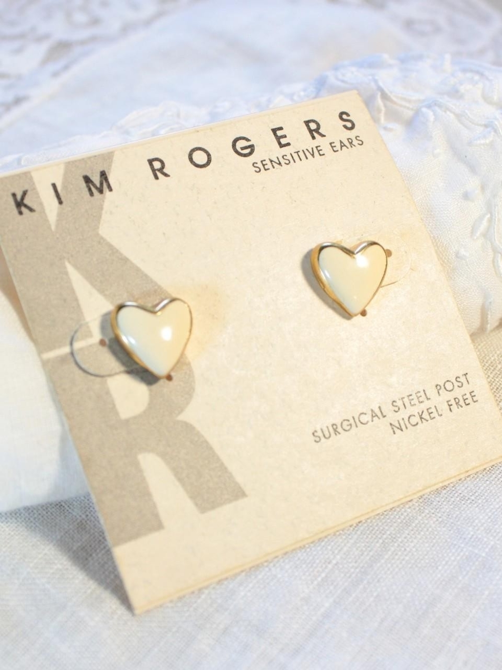 Kim Rogers White Heart Stud Earrings - Nickel Free